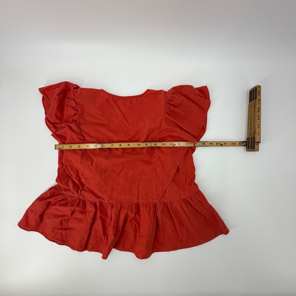 Madewell Ruffle Peplum Wrap Top Red Linen Blend V-Neck XS Short Sleeve - Picture 6 of 6